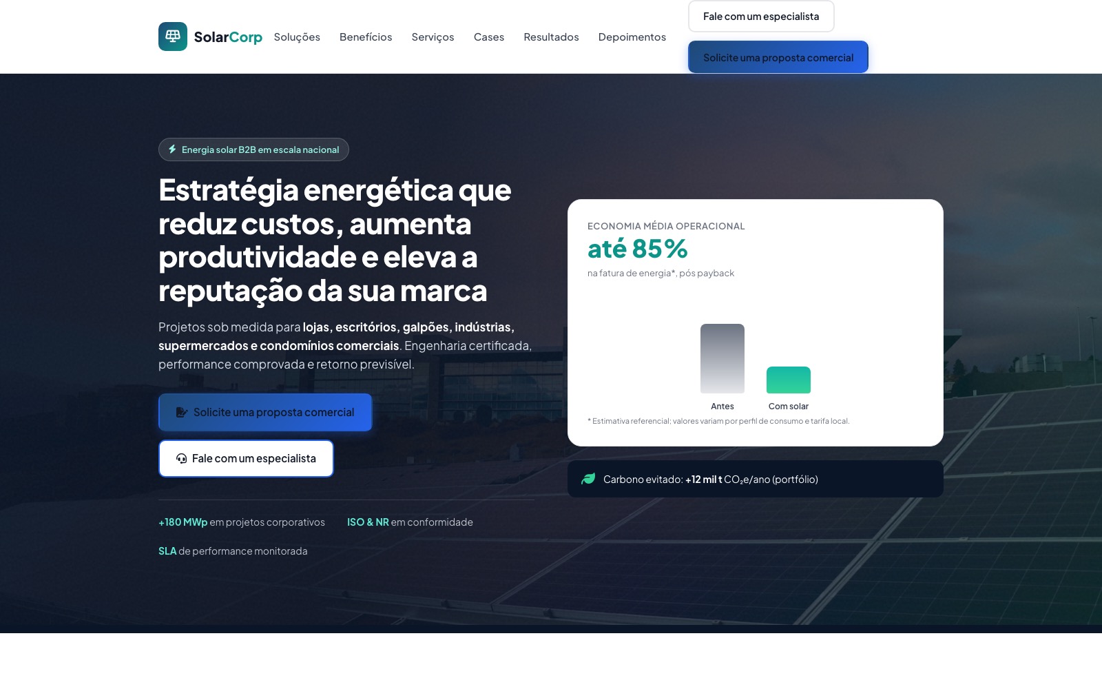 Prévia do template Business Solar Pro