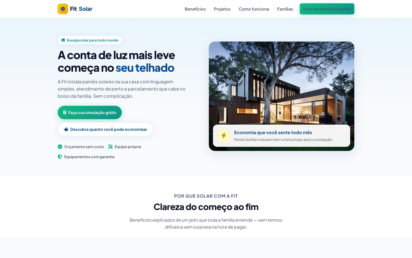Prévia do template Fit Solar — residencial familiar e energia solar